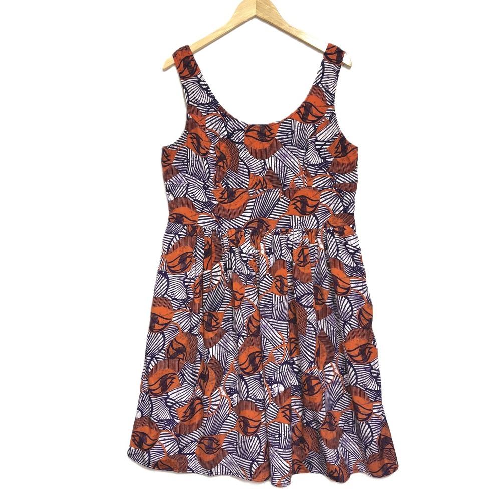 eShakti A-Line Tank Dress Orange Purple Abstract Print Mod Retro‎ Party XL 18